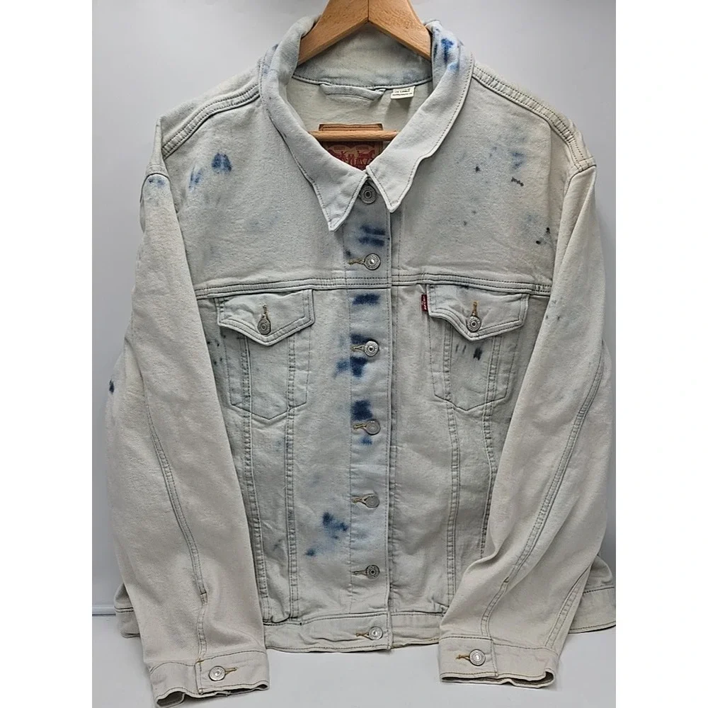 LEVI'S Denim Trucker Distressed Acid Washed Y2K Jacket Men's 3XL Grunge